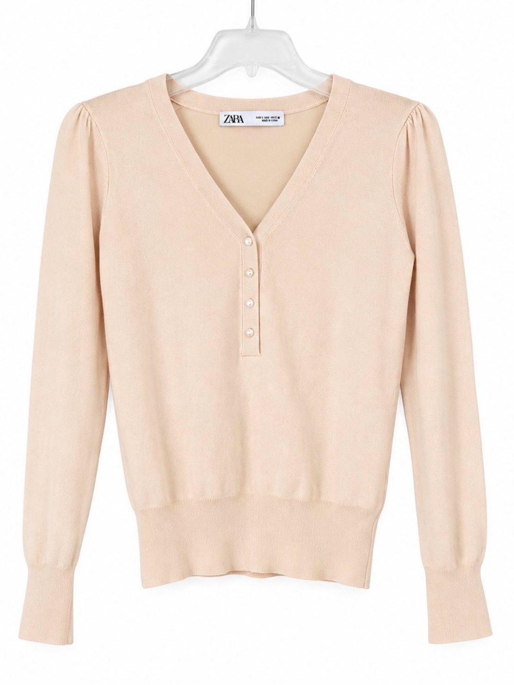 Zara Pale Cream V-Neck Button-Front Sweater